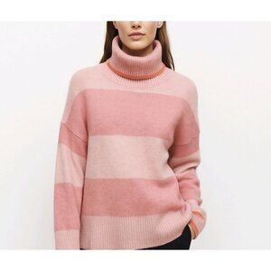 J. Crew Pink Striped Turtleneck Sweater L Supersoft Yarn Cozy & Stylish